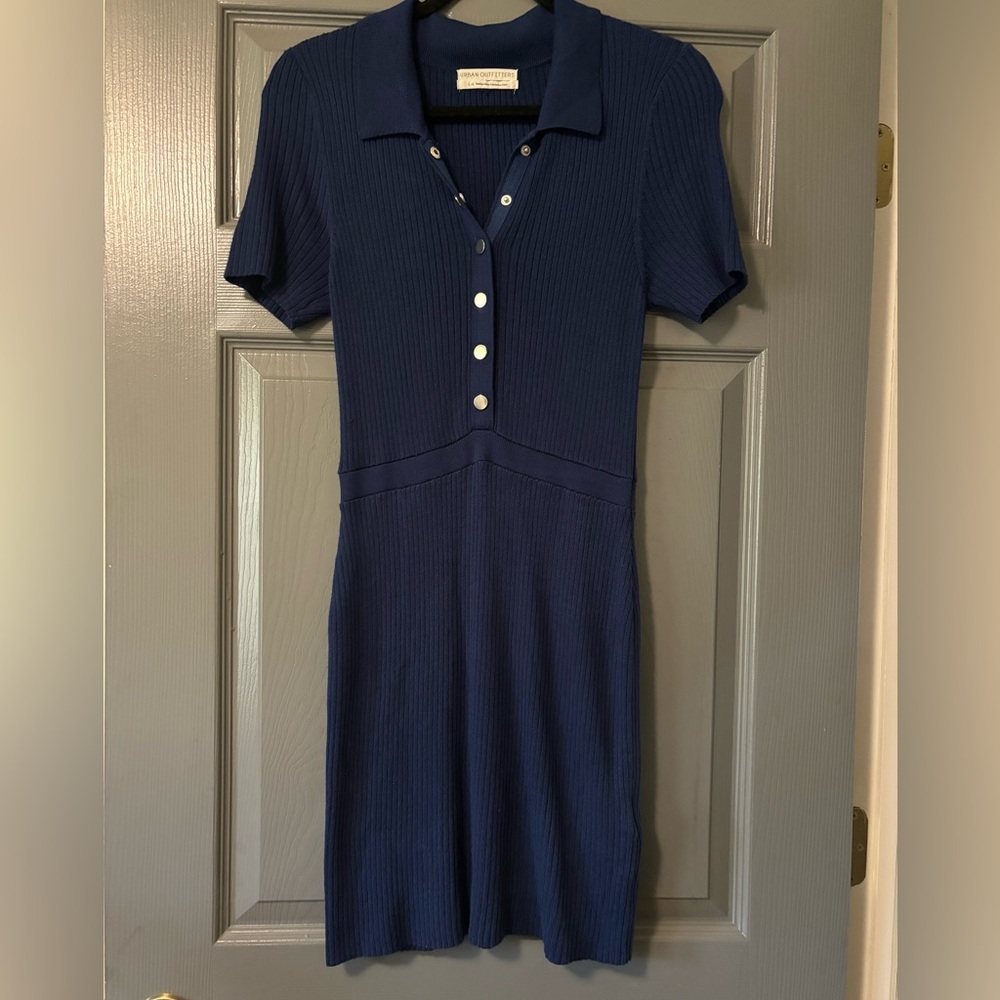 Urban Outfitters Hillary Polo-Style Sweater Dress Ribbed Blue Button Down SZ: L